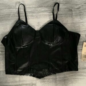 Faux Leather Black Bustier Crop Top